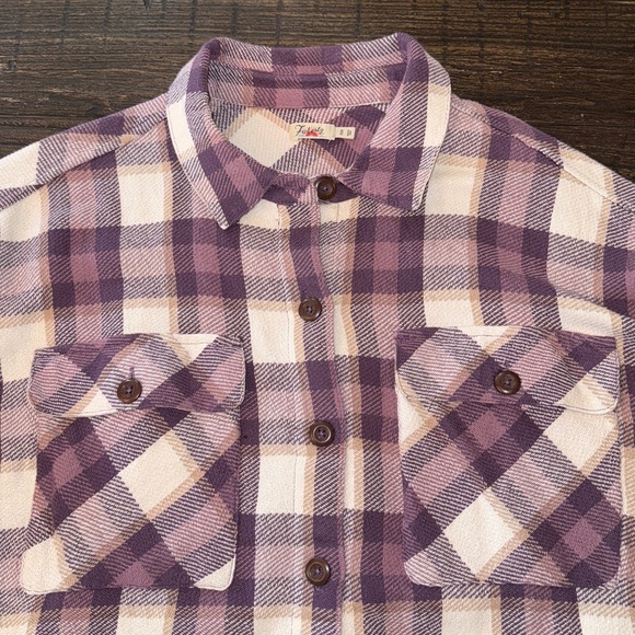 Faherty Surf Flannel Overshirt Hunter Purple Plaid Size XL Soft Cotton Shirt - Picture 6 of 10